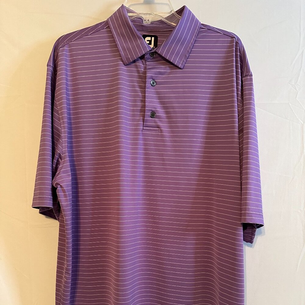 FootJoy FJ Golf Polo Shirt Mens Size XL Purple Striped Spandex Silky EUC